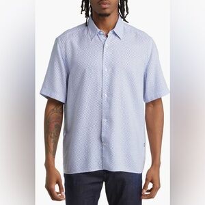 Hugo Boss BOSS Men’s Blue Floral Print Short Sleeve Button Down Shirt Size M Reg